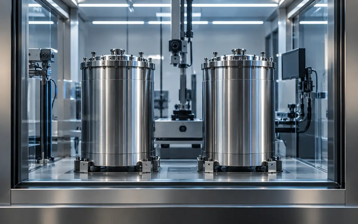 Sealed containers in an industrial inspection bay