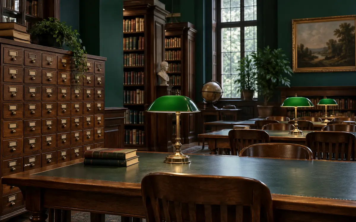 Library reading room with reference collections