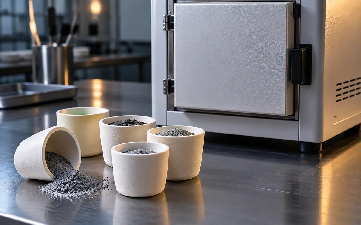 Powder samples beside a laboratory furnace