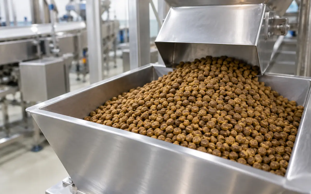 Dry pet food and manufacturing materials
