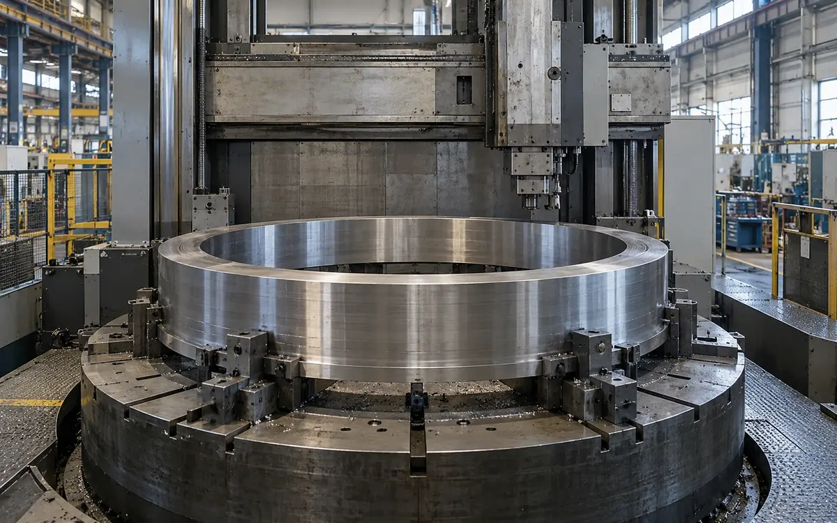 Machining large metal ring components
