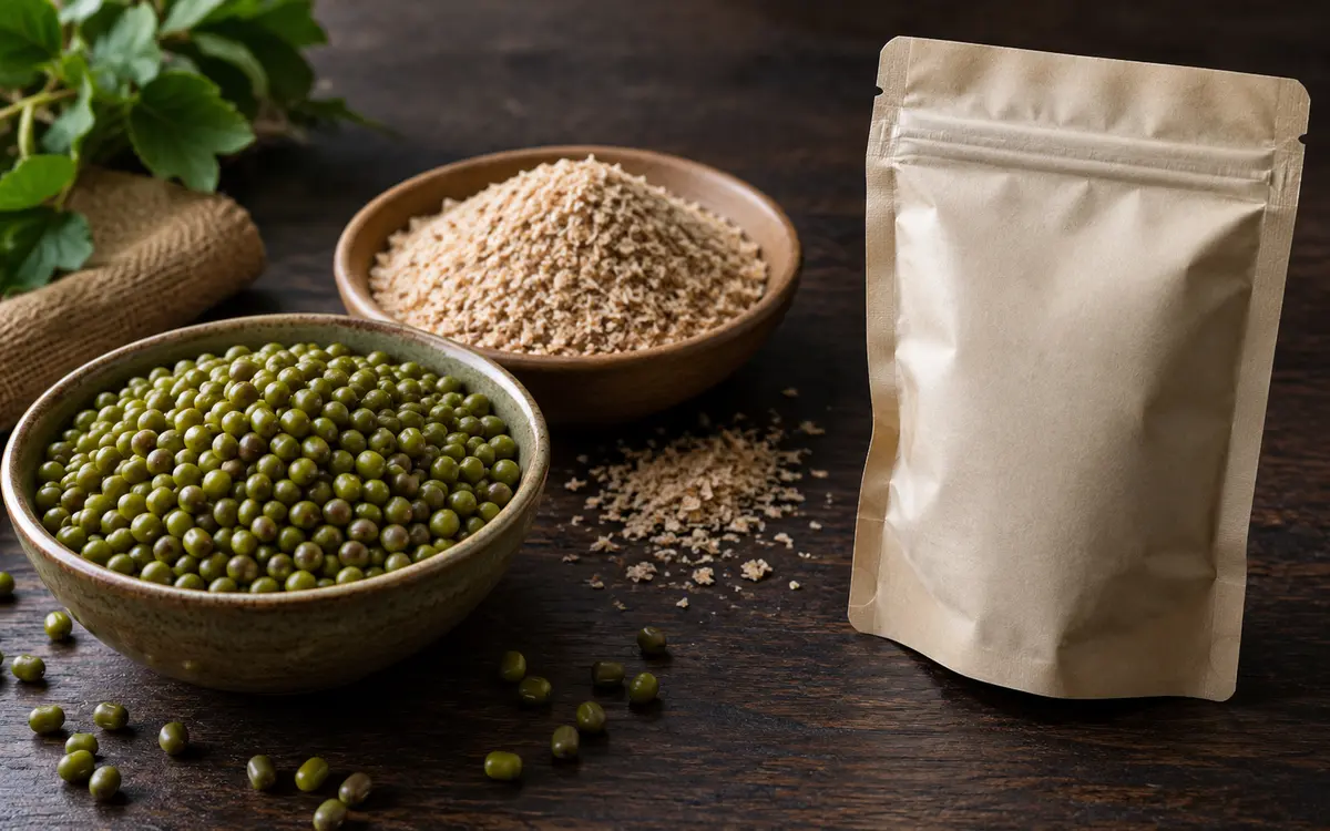 Mung beans and wheat bran product samples