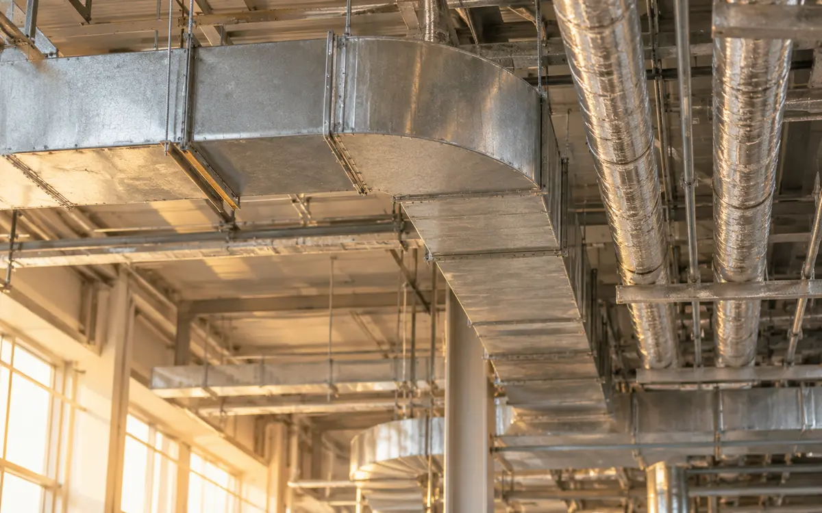 Factory ventilation ducts and service equipment